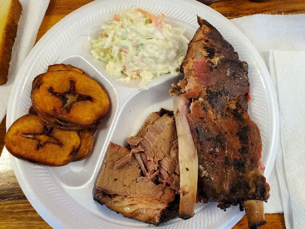 Combo Ribs & Brisket with Cole Slaw and Sliced Fried Baked Potatoes
