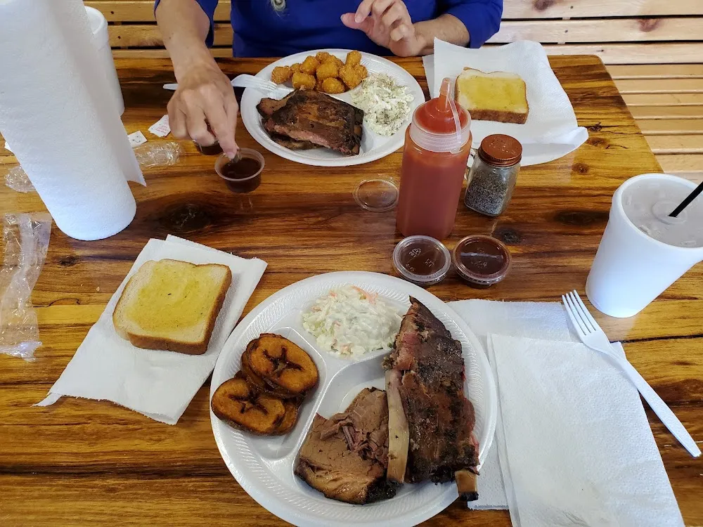 Rib Plate with Brisket and Sliced Fried Potatoes with Cole Slaw